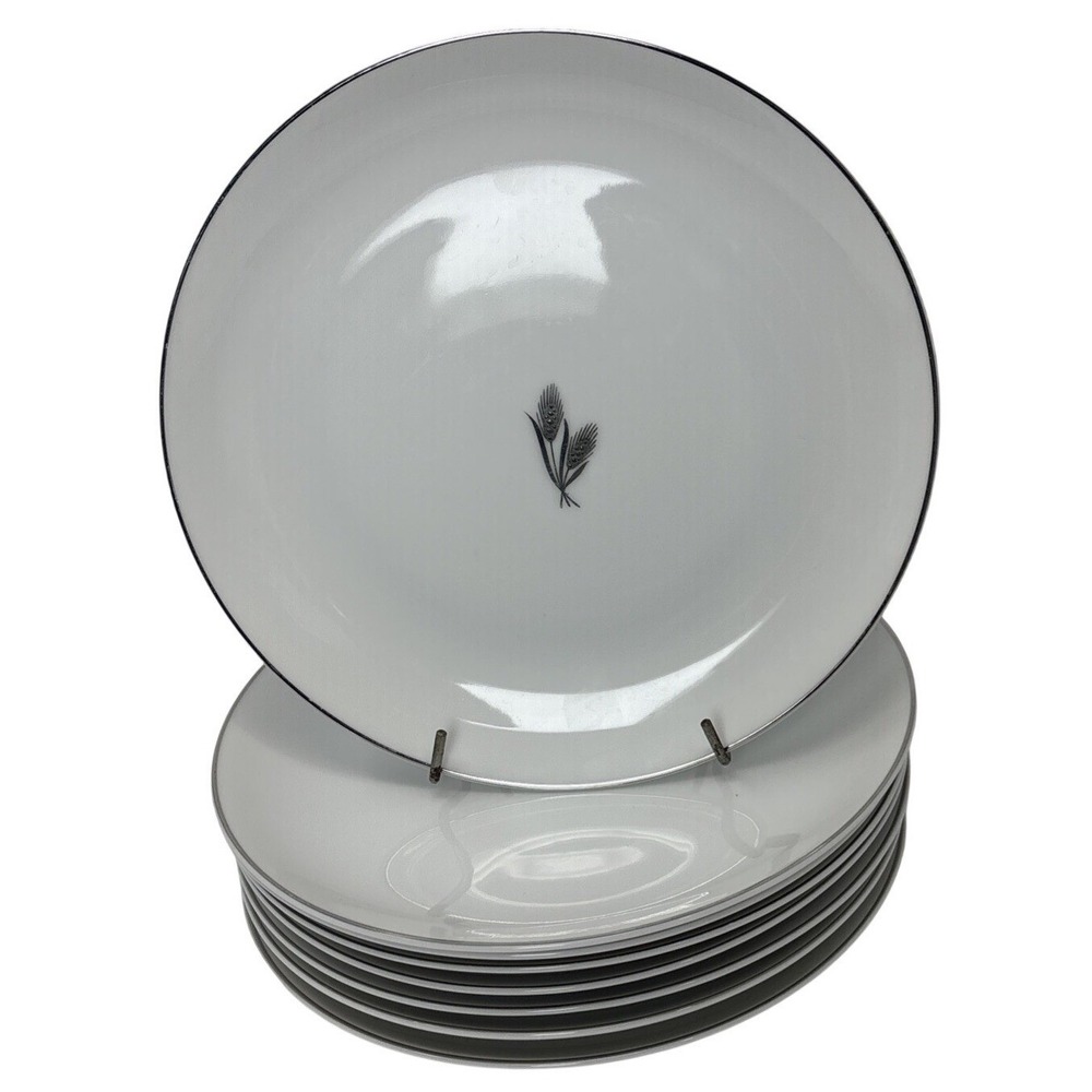 Fukagawa Arita 928 Silver Wheat Porcelain Bread Butter Plates Set of 8 Japan 7.5